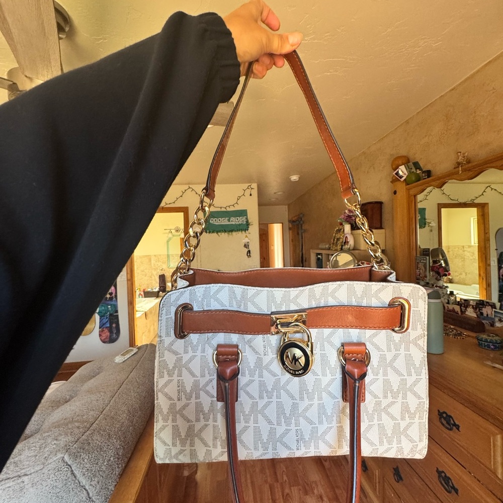 Michael Kors White and Tan Satchel